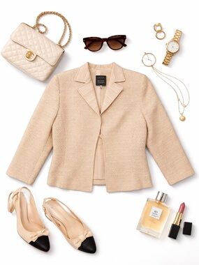 Akris Bergdorf Goodman Wool Blend Blazer Jacket Size 8 Beige